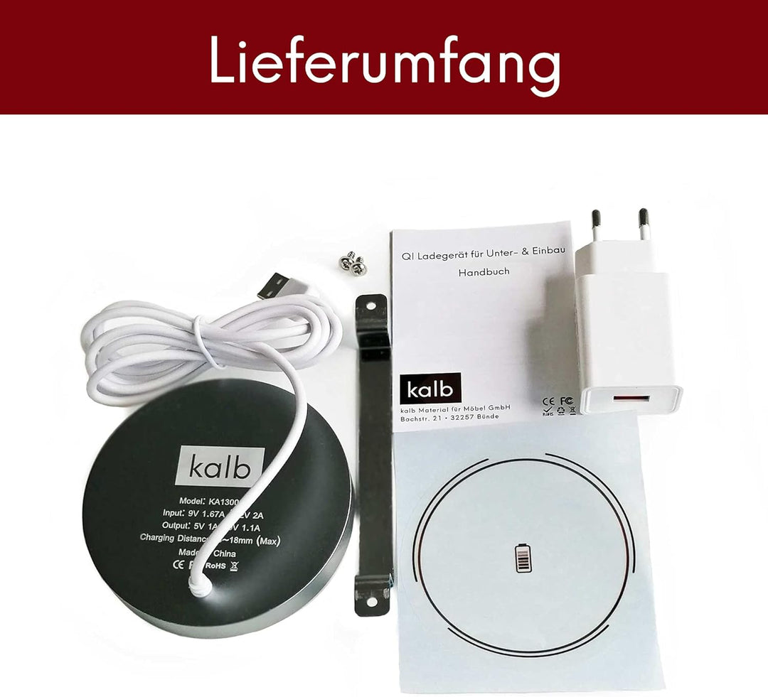 kalb | QI Unterbau und Einbau Ladegerät grau Ladedistanz 3-18 mm Smart Wireless