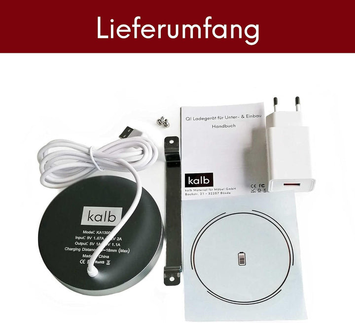 kalb | QI Unterbau und Einbau Ladegerät grau Ladedistanz 3-18 mm Smart Wireless