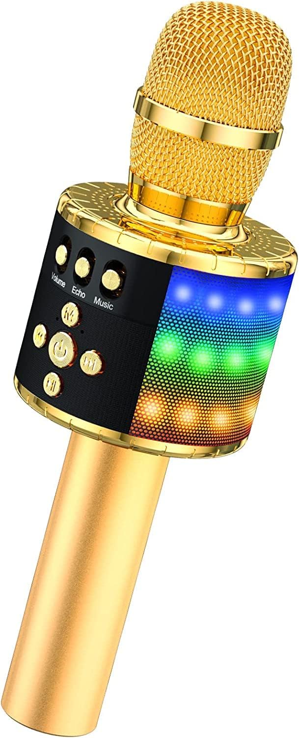 BONAOK Drahtloses Bluetooth-Karaoke-Mikrofon mit steuerbaren LED-Leuchten, Tragbarer Karaoke-Maschin