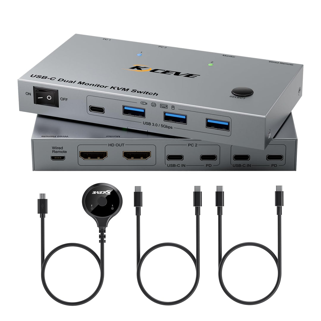 KVM Switch 2 PC 2 Monitore USB C, USB 3.0 KVM Switch Dual Monitor HDMI 4K@60Hz für 2 Laptops, MST, 8
