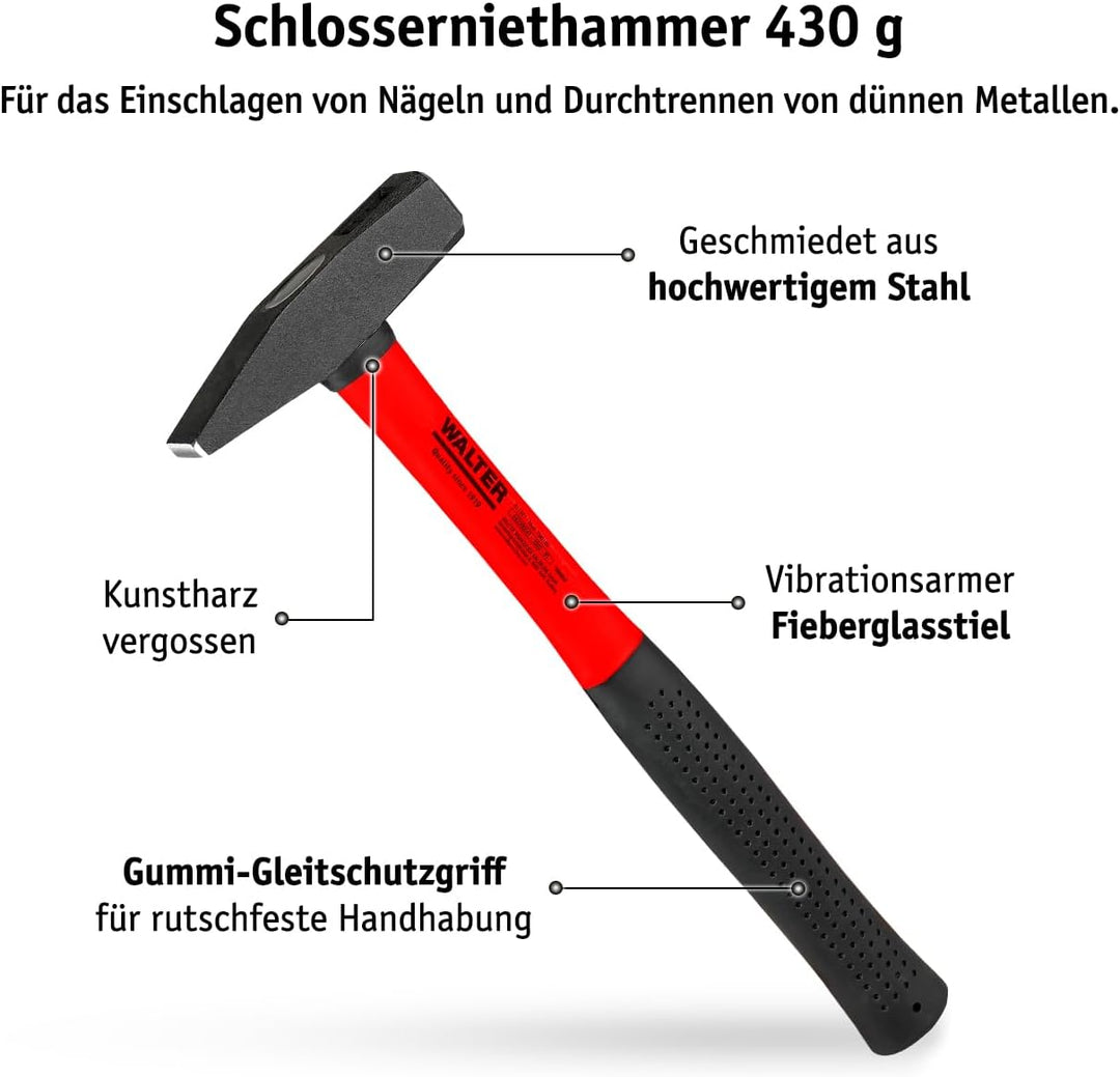 WALTER Hammer-Set 3-tlg., Schlosserhammer, 300, 300, 1000, Gummischonhammer, Gummi Gleitschutzgriffe