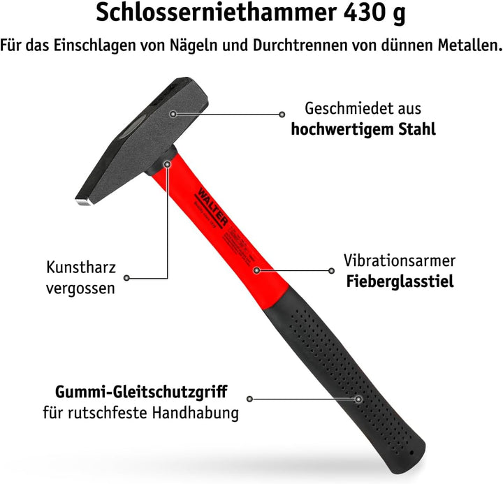 WALTER Hammer-Set 3-tlg., Schlosserhammer, 300, 300, 1000, Gummischonhammer, Gummi Gleitschutzgriffe
