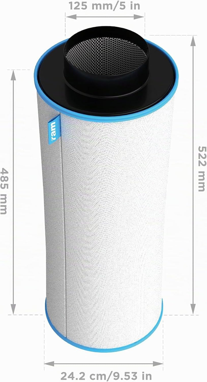 RAM Aktivkohlefilter, 350 m³/h, 08-350-155, Schwarz, 125/475 (5") 350m³/hr 125/475 (5"), 350m³/hr 12