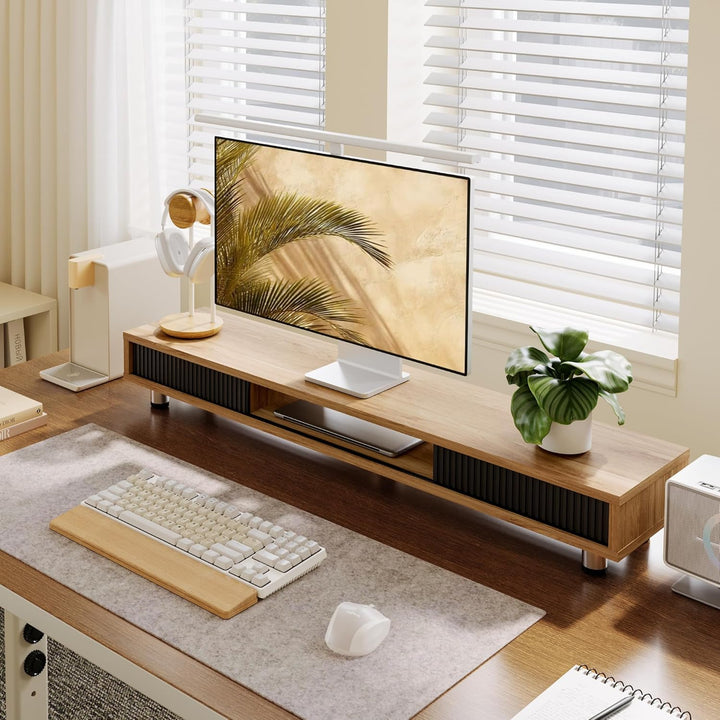 Fenge Dual Monitorständer 108cm Grosser Bildschirmständer mit 2 Glas-Schiebetür Höhenverstellbarer M