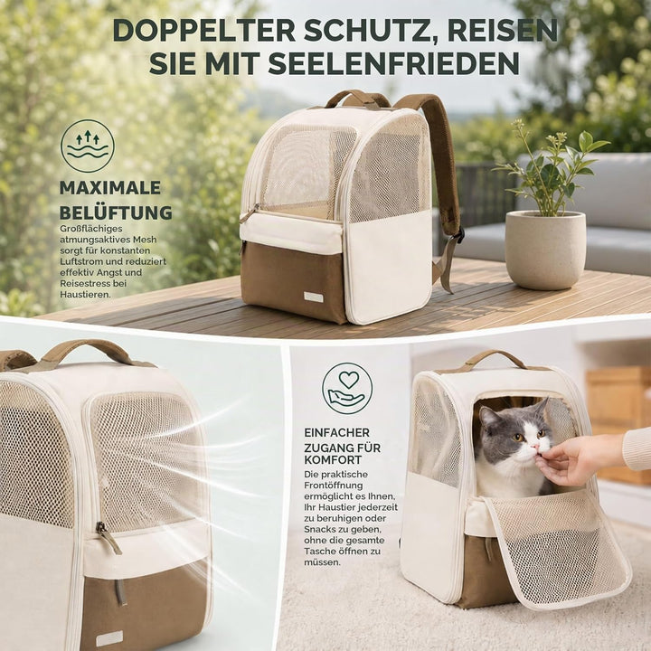 Katzenrucksack Hunderucksack für Kleine Haustiere 2-8kg, 600D Verschleissfestes Oxford-Gewebe, Atmun