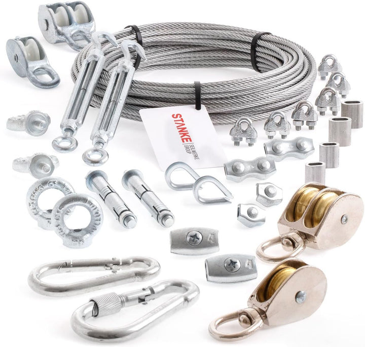 Seilwerk STANKE Rankhilfe PVC Drahtseil ummantelt verzinkt 10m Stahlseil 5mm 6x7, 4x Spannschloss M8