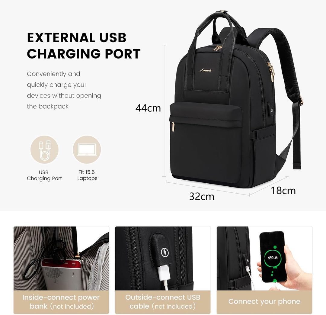 LOVEVOOK Rucksack Damen, 15,6 Zoll Laptop Schulrucksack Teenager Mädchen mit Laptopfach, Wasserdicht