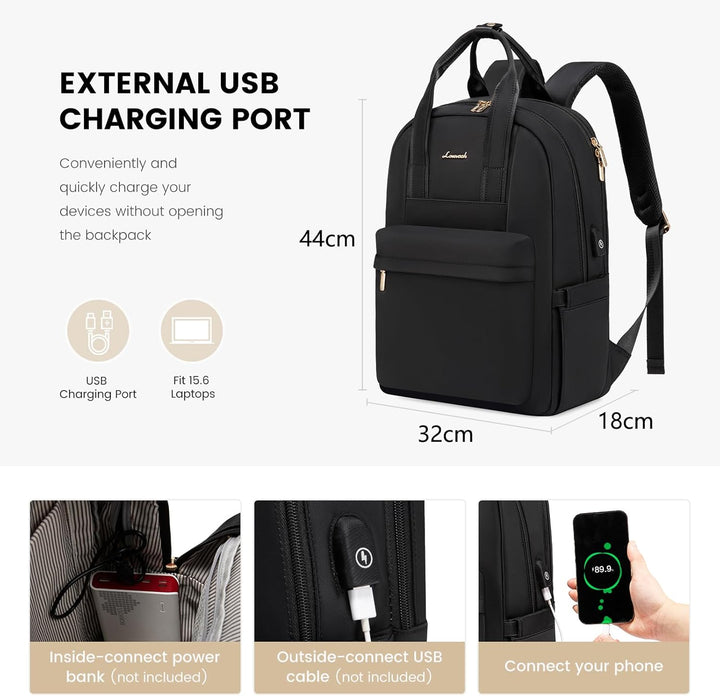 LOVEVOOK Rucksack Damen, 15,6 Zoll Laptop Schulrucksack Teenager Mädchen mit Laptopfach, Wasserdicht