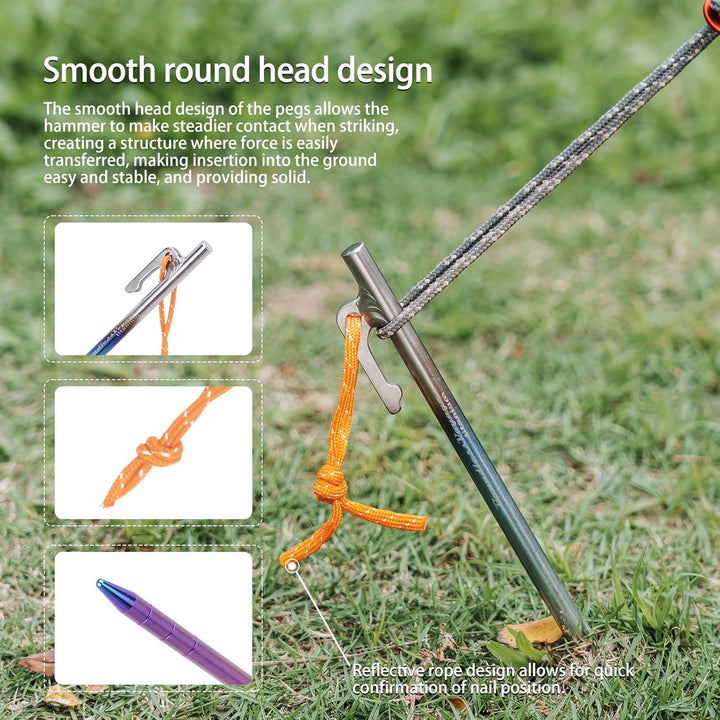 iBasingo 6 Stück 35cm Tent Pegs Titan Legierung Zeltheringe Camping Zelt Nägel Heavy Duty Bunte Gema