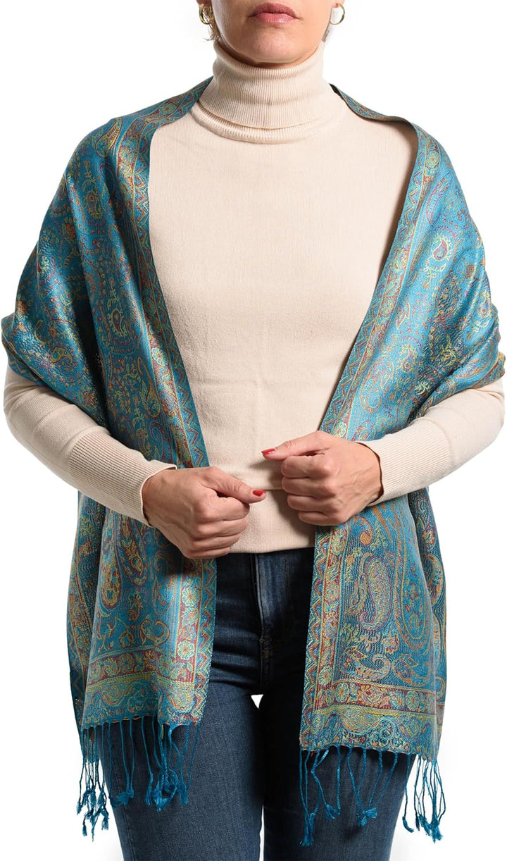 ufash Pashmina 100% Seidenschal aus Indien für Damen & Herren, Paisley Muster, 160 x 35 cm - Schal a