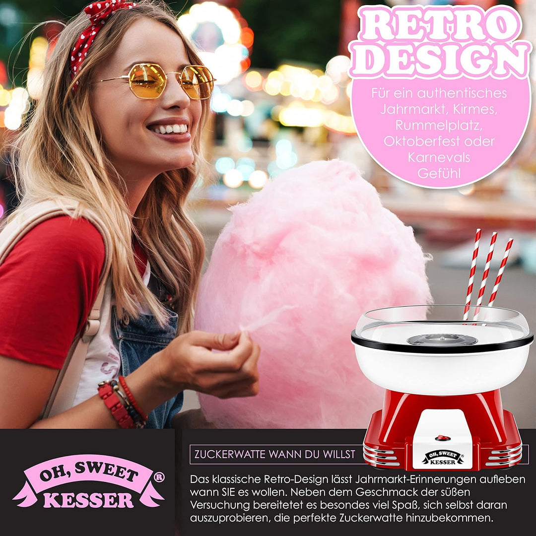 KESSER® Zuckerwattemaschine Set für Dein zuhause - Mit 30x Zuckerwatte Stäbchen & Messlöffel - Retro