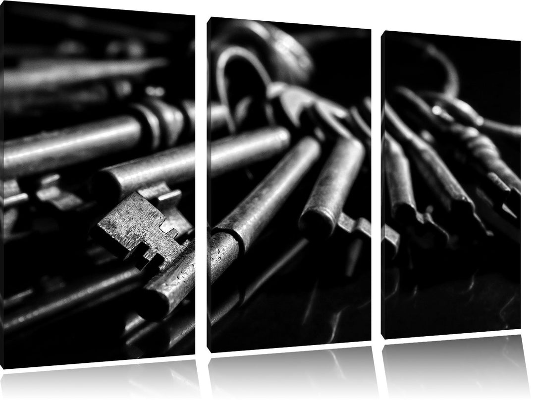 Pixxprint Alter Schlüsselbund als Leinwandbild 3 teilig/Grösse: 3 Teilig (120x80) / Wandbild/Kunstdr