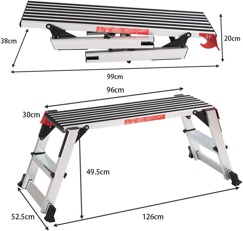 RELAX4LIFE Arbeitsplattform Alu, Arbeitsbühne mit Ausgleichhebeln, klappbare Trittbank mit Sicherhei