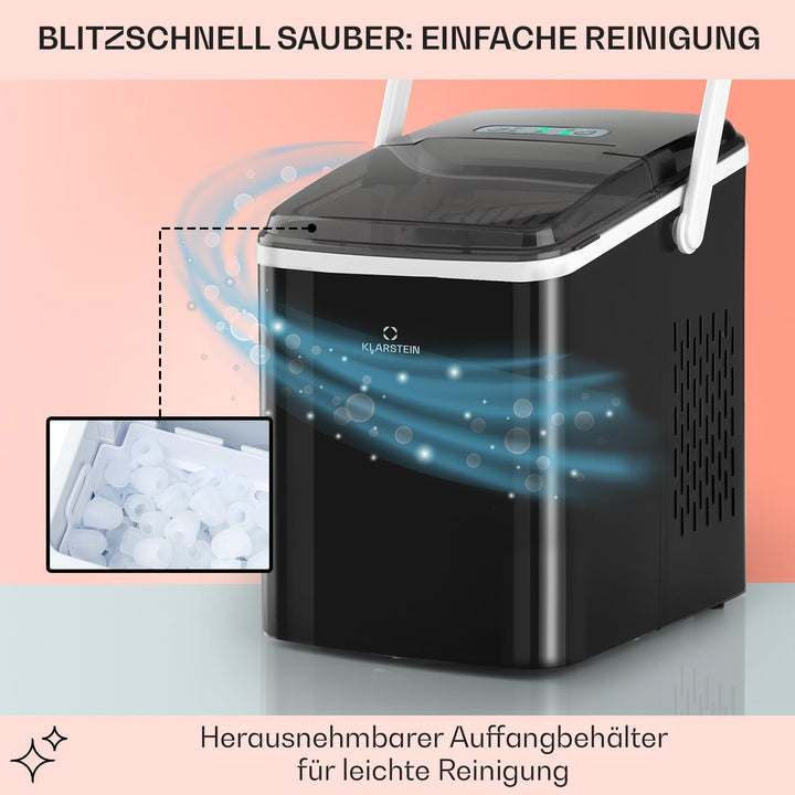 Klarstein Arctic Porter Eiswürfelmaschine, 12kg/24h, 2 Grössen, Produktionszeit: 8 Minuten, Eiswürfe