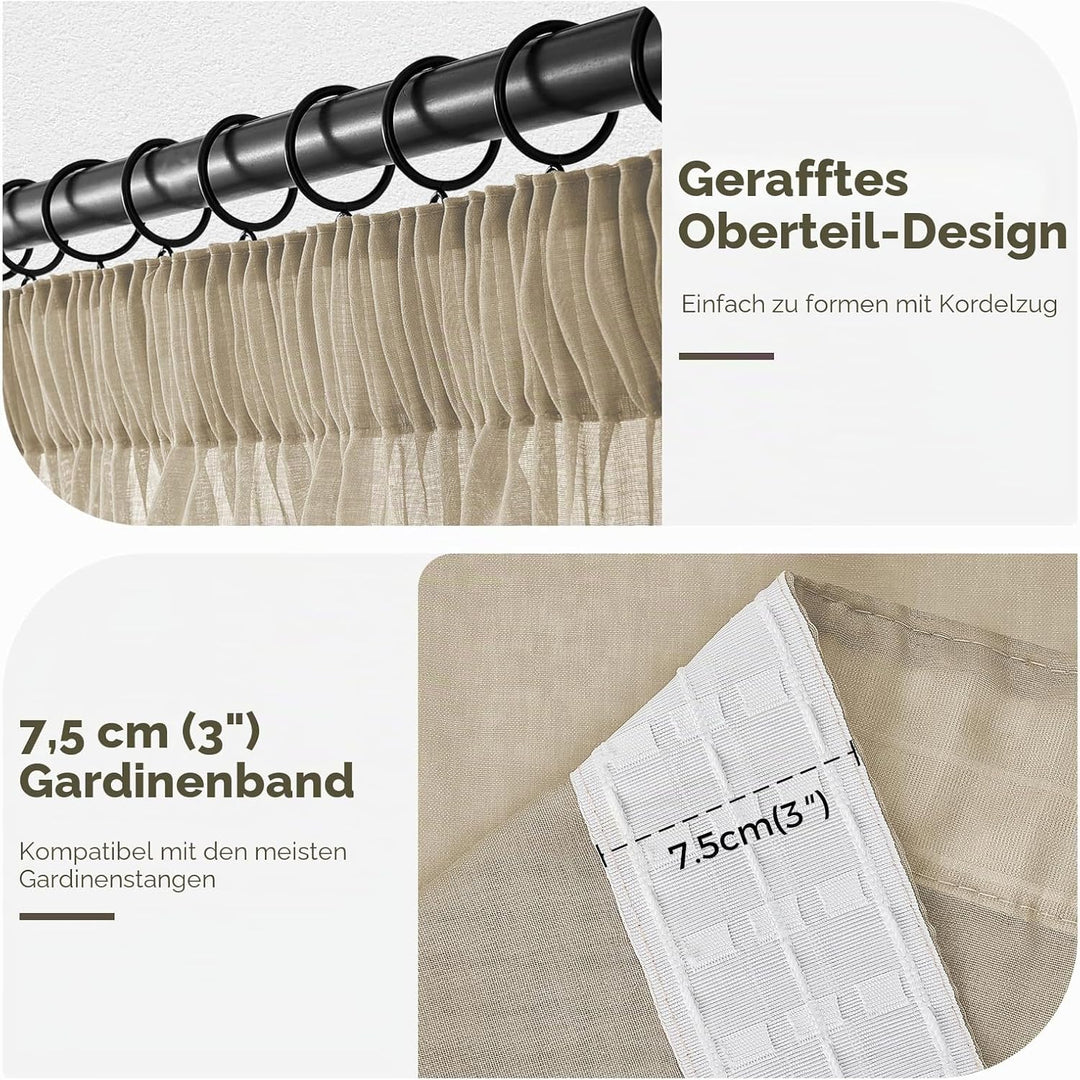 MRTREES Gardinen Transparent Beige Kurz mit kräuselband für schiene 100X200cm (HXB) Vorhang 200 cm b