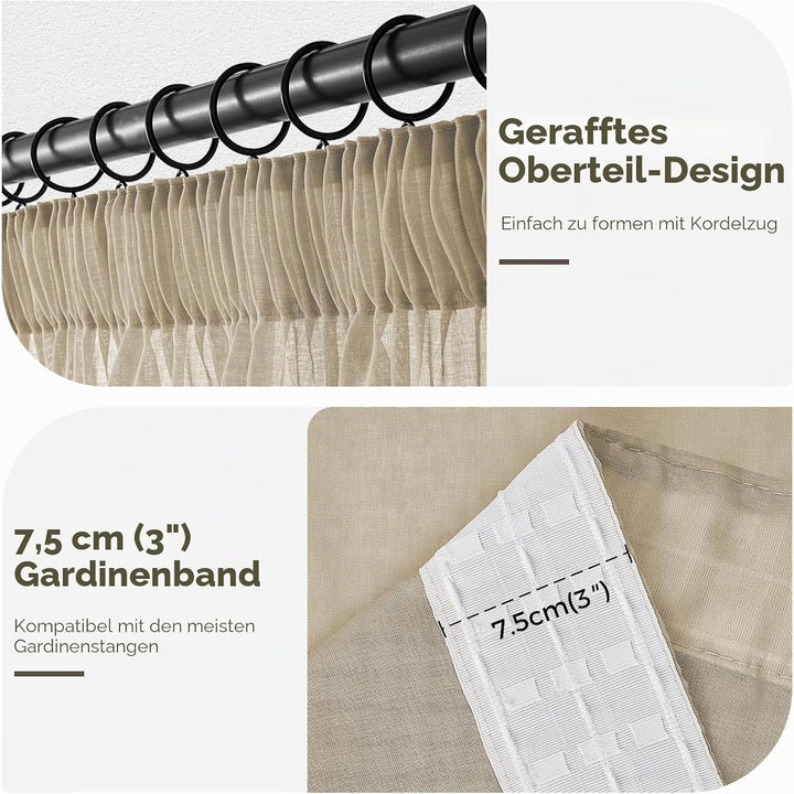 MRTREES Gardinen Transparent Beige Kurz mit kräuselband für schiene 100X200cm (HXB) Vorhang 200 cm b