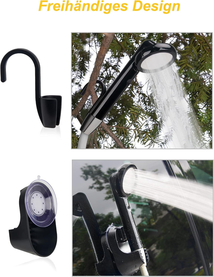 LIBERRWAY Campingdusche mit Pumpe, Camping Dusche Set mit Wiederaufladbarer Akku/Jetkopf, 2m Dusches