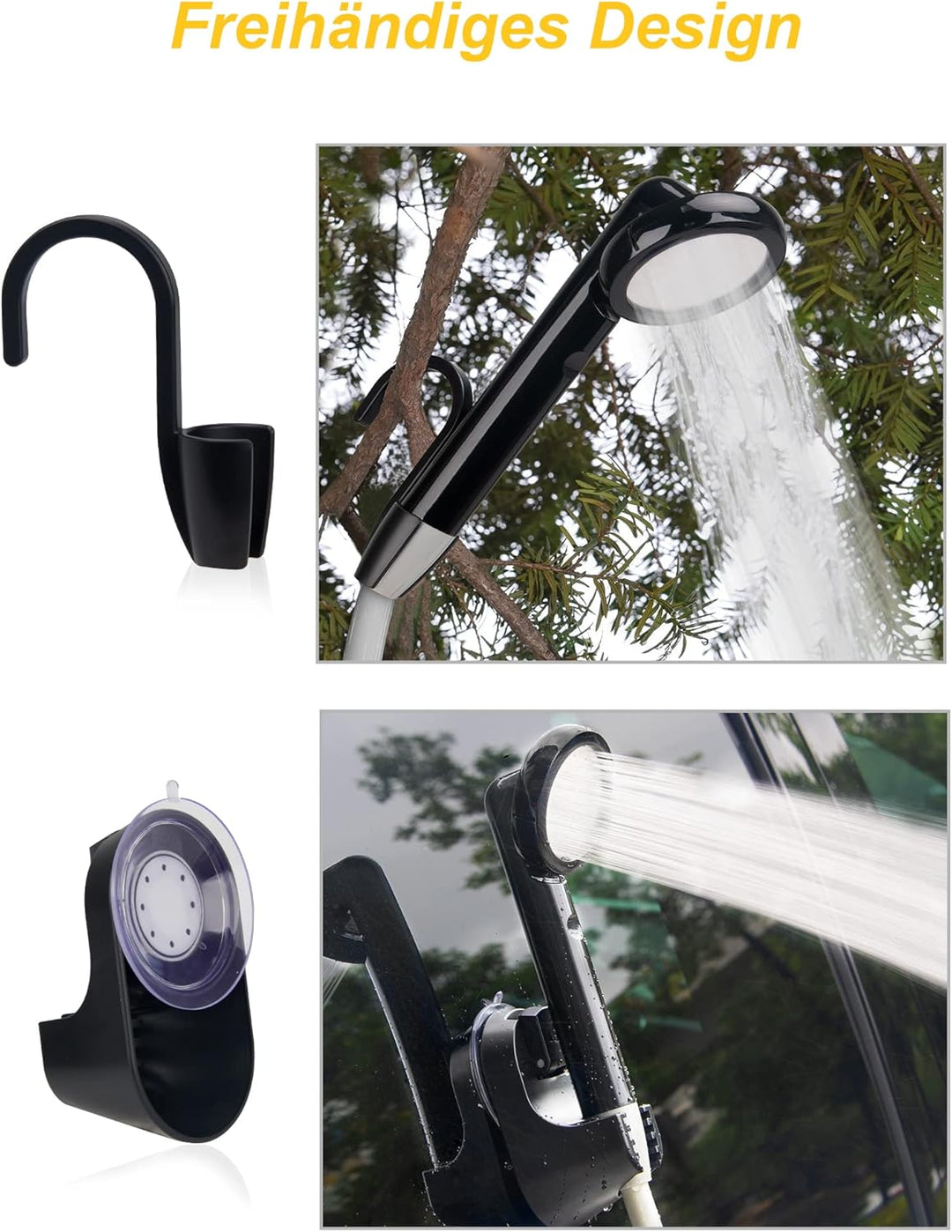 LIBERRWAY Campingdusche mit Pumpe, Camping Dusche Set mit Wiederaufladbarer Akku/Jetkopf, 2m Dusches