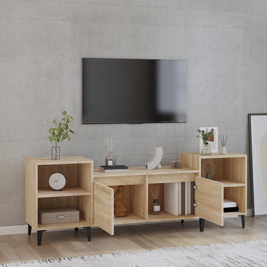 TV-Schrank Sonoma-Eiche 160 x 35 x 55 cm aus mehrschichtigem Holz und Metall – Regal unter TV mit Tü