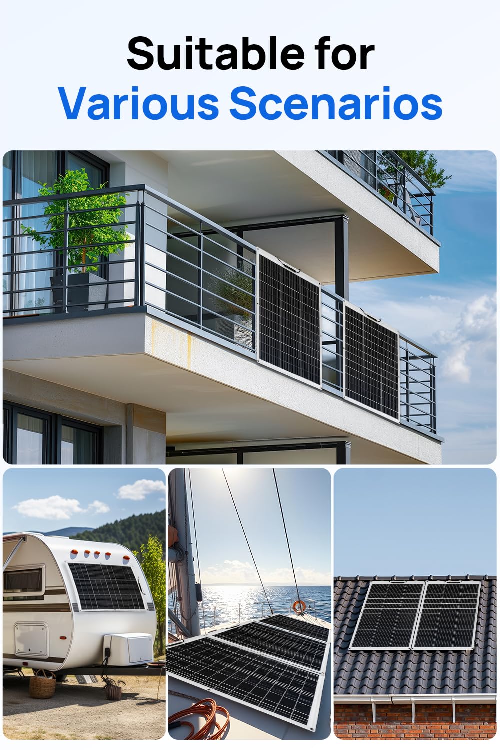 ECO-WORTHY 260W Solarpanel Flexibel 12V (130W*2pcs) Fiberglas Material 12BB Mono Zell 23% Hohe Umwan