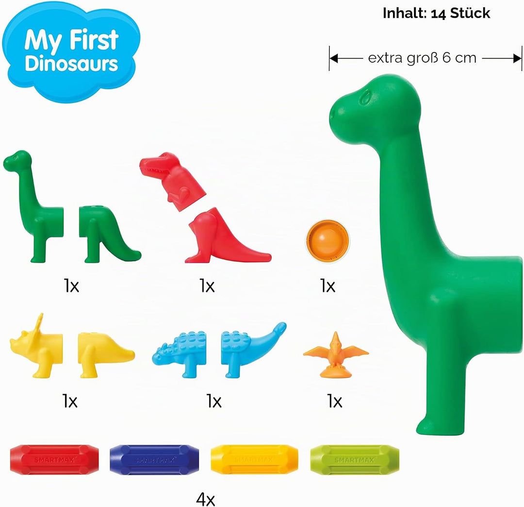 SMARTMAX - My First Dinosaurs, Magnetic Discovery Play Set, 14 Pieces, 1-5 Years Einzelbett, Einzelb