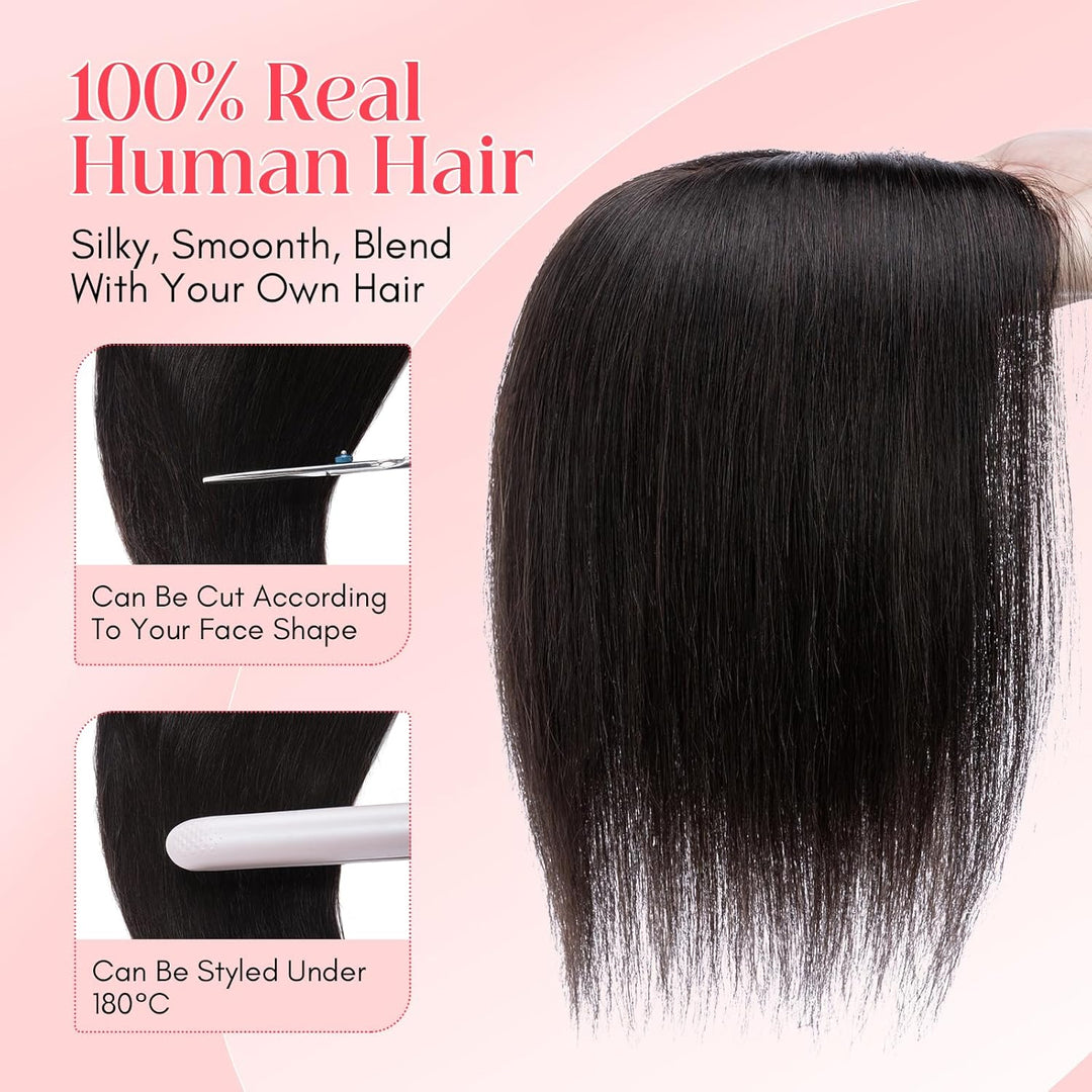 Elailite Hair Topper Echthaar #1B Naturschwarz 20cm Clip in Toupet Damen Extensions Haarteil Haartop