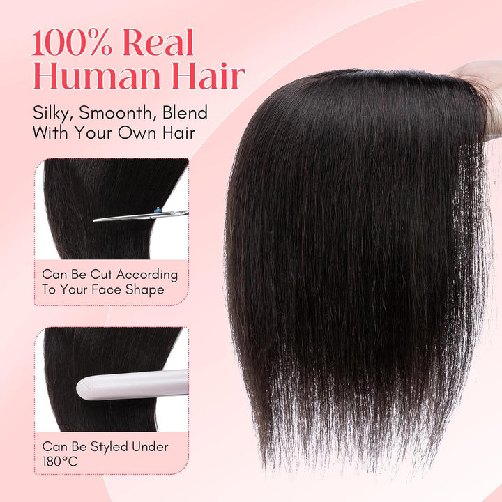 Elailite Hair Topper Echthaar #1B Naturschwarz 20cm Clip in Toupet Damen Extensions Haarteil Haartop