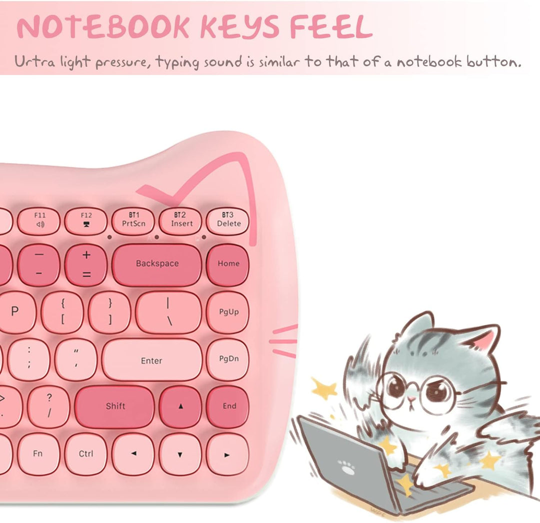 ZIYOU LANG 3060i Wireless Cute Computer Tastatur, Lovely Cat Retro Silent Slim Bluetooth Tastatur, R