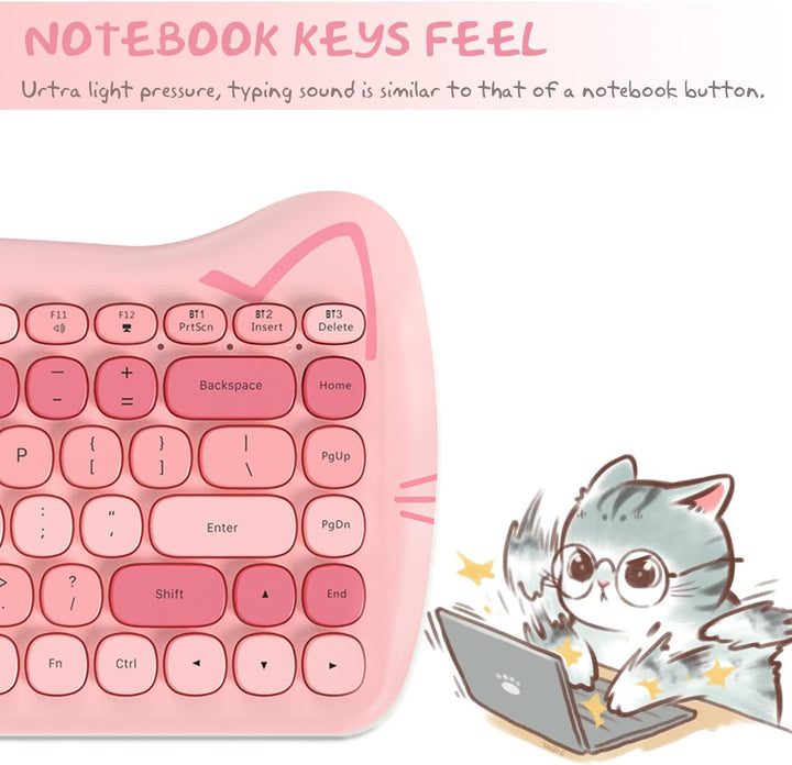 ZIYOU LANG 3060i Wireless Cute Computer Tastatur, Lovely Cat Retro Silent Slim Bluetooth Tastatur, R