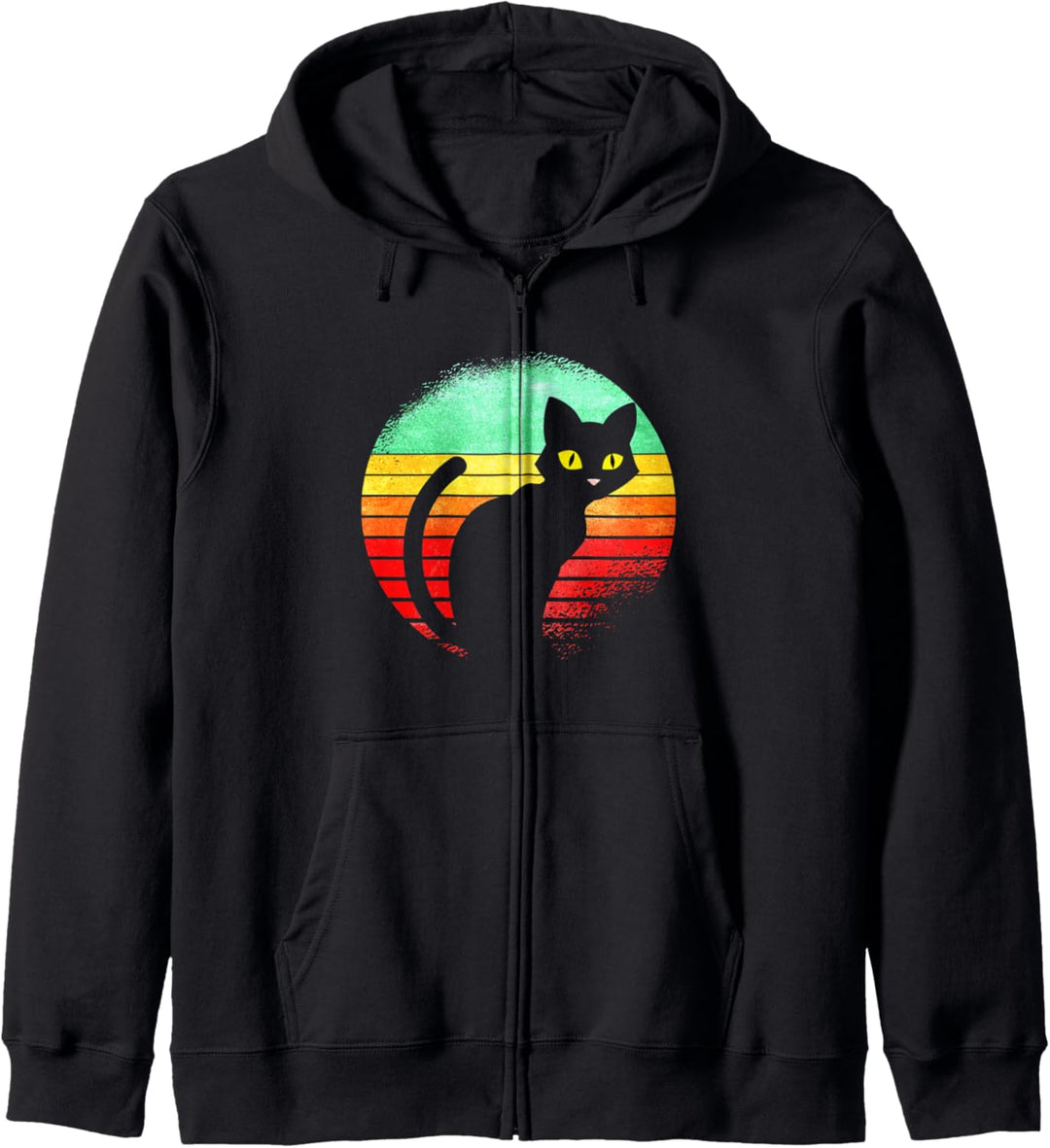 Katze 80er Sonnenuntergang Vintage Retro Kapuzenjacke