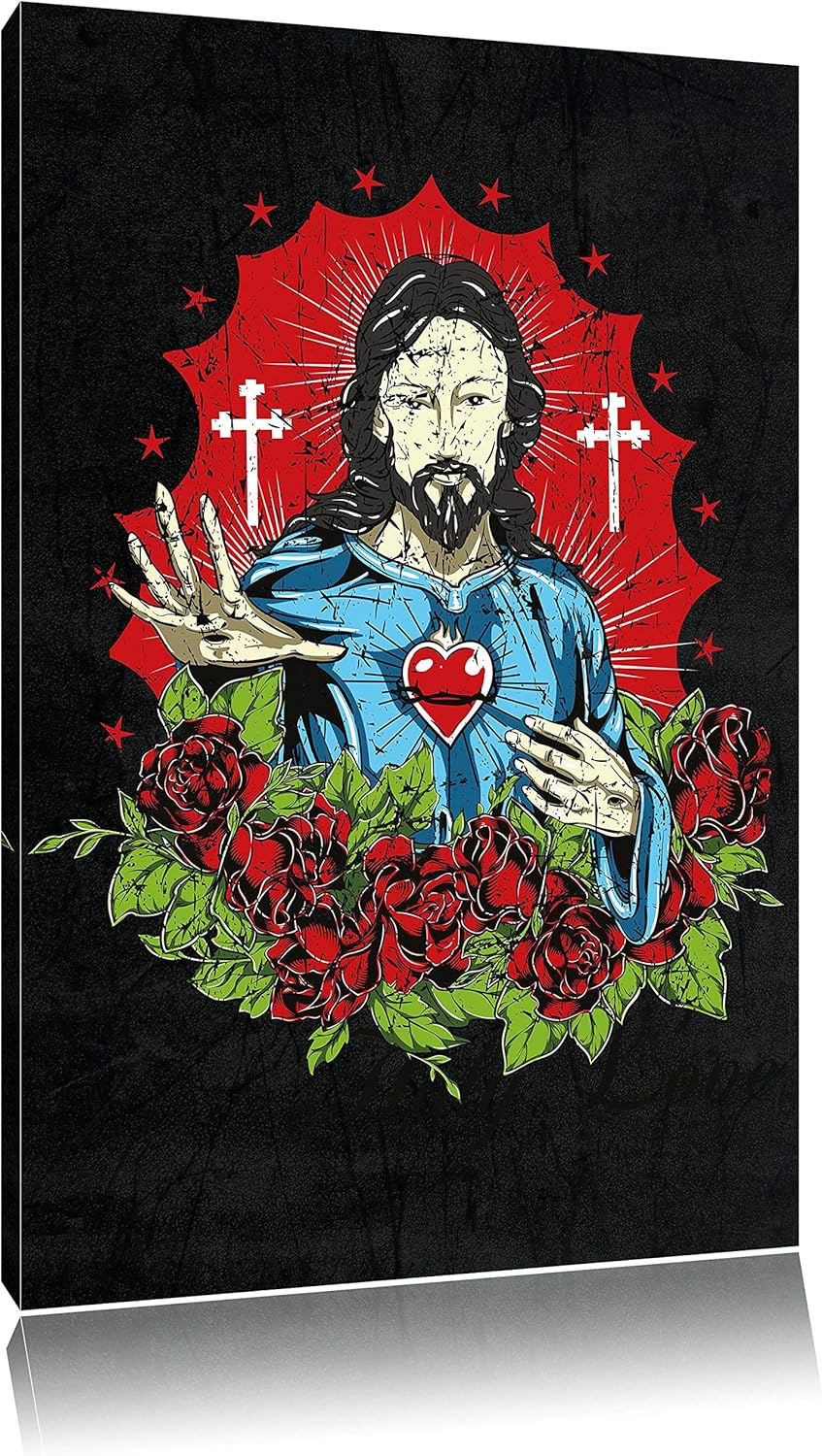 Dark Holy love black Leinwandbild Bild auf Leinwand, XXL riesige Bilder fertig gerahmt mit Keilrahme
