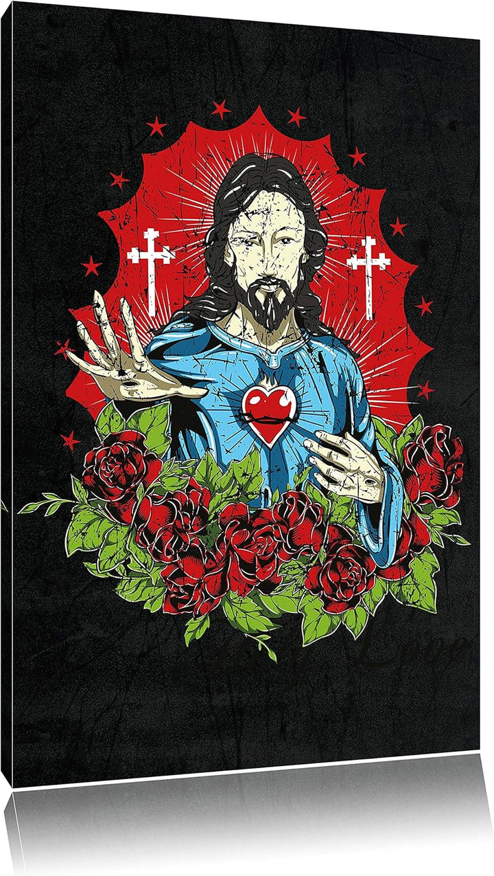 Dark Holy love black Leinwandbild Bild auf Leinwand, XXL riesige Bilder fertig gerahmt mit Keilrahme