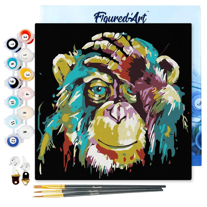 Figured'Art Mini Malen Nach Zahlen Erwachsene Mit Rahmen 20x20cm Kleines Format - Affe Pop Art - Pai