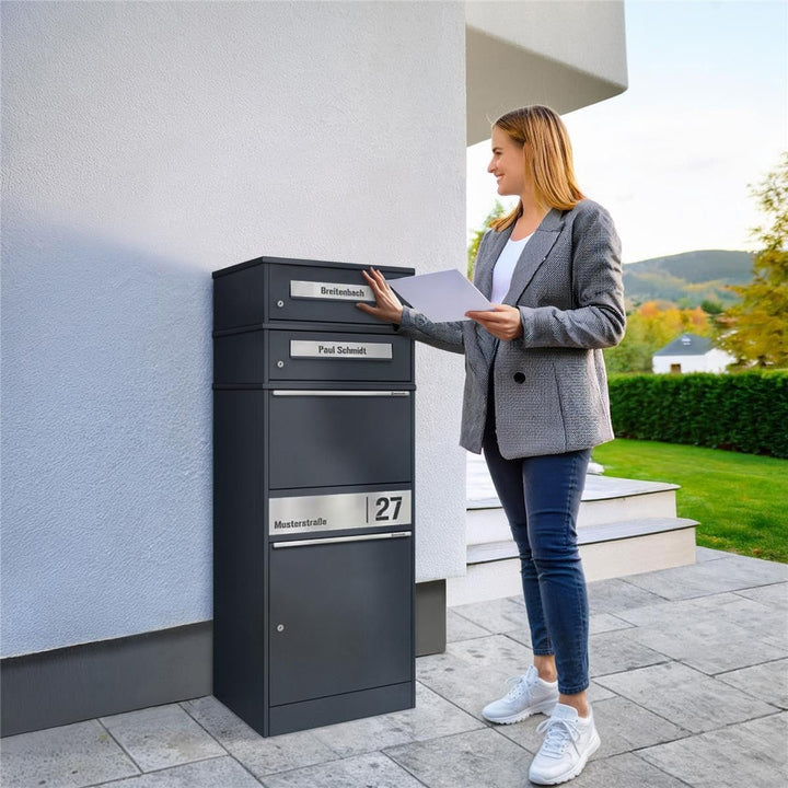 Metzler Paketbox mit 2 Briefkästen – 2er Briefkasten mit Paketfach & Namensgravur, Personalisierte B