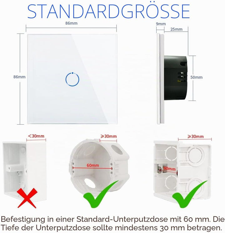 2er-Pack CNBINGO Wechselschalter unterputz - Touch Lichtschalter einfach - Wandschalter Weiss - Berü
