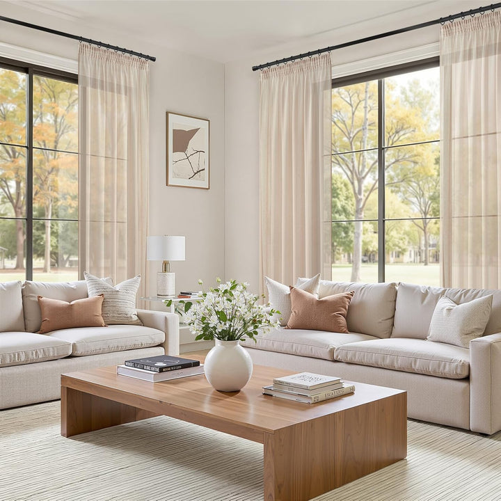 Topfinel Gardinen mit Kräuselband Vorhänge Leinen-Optik Transparent für Wohnzimmer Schlafzimmer Fens