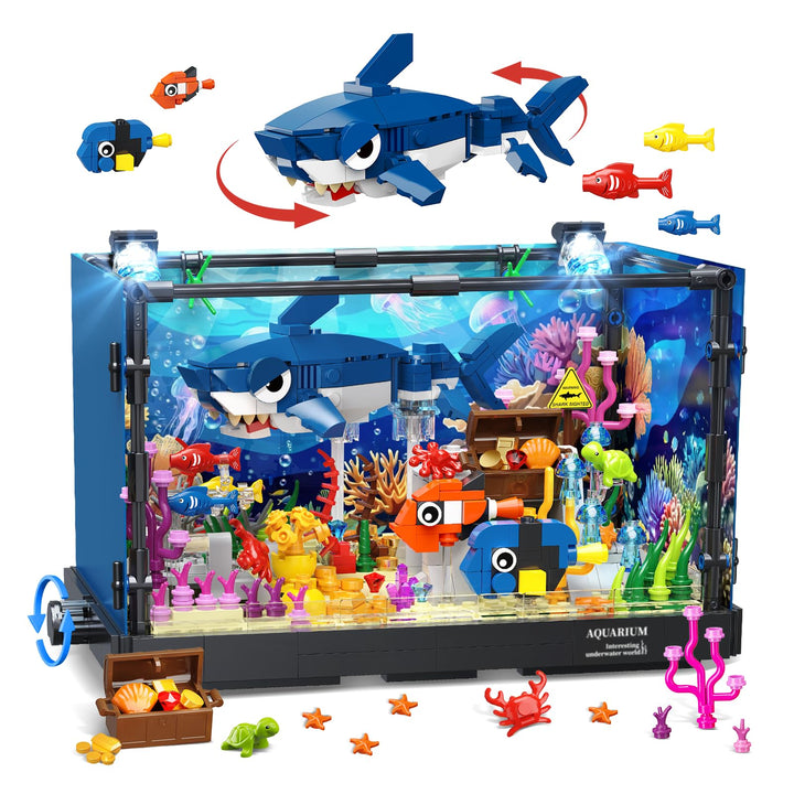 HOGOKIDS Technik Hai Aquarium Bauspielzeug mit Licht für Jungen ab 8 Jahren