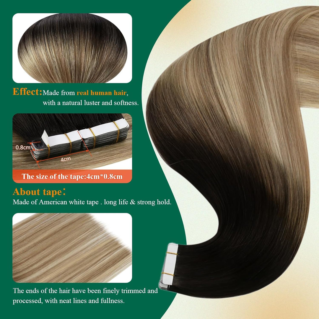 Easyouth Balayage Tape in Extensions Echthaar Schwarz Echthaar Tape in Extensions Schwarz Balayage A