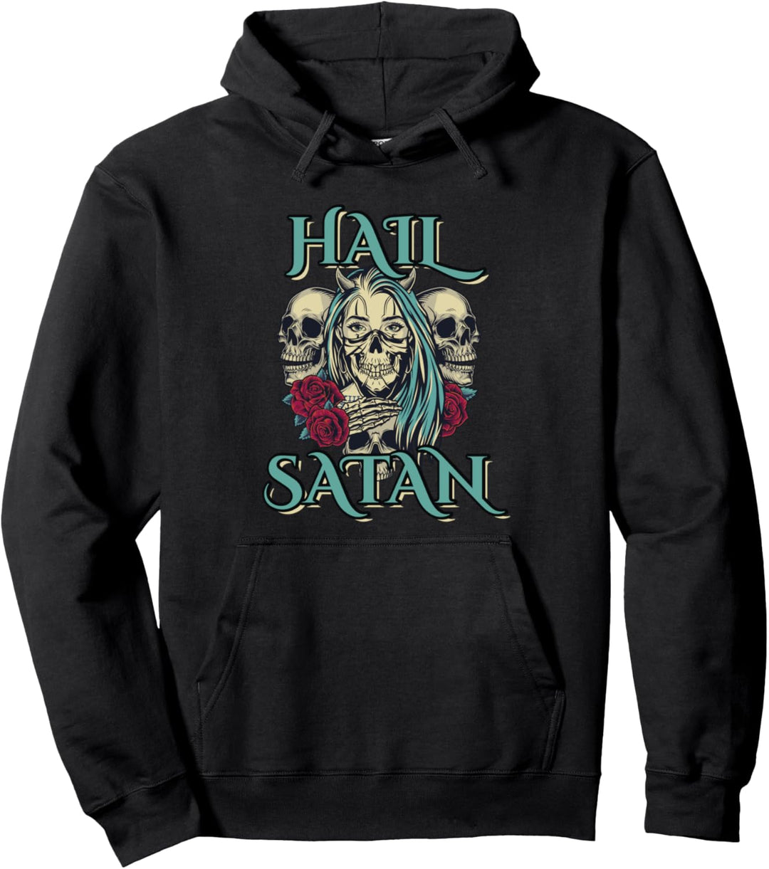 Hail Satan Evil Rose Death Metal Goth Genre Musik Band Bones Pullover Hoodie