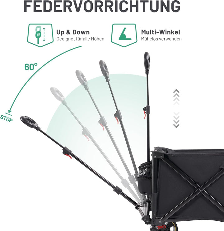 TIMBER RIDGE XXXL Bollerwagen Faltbar 300L 160KG mit Netze als Fallschutz Transportwagen mit Bremse
