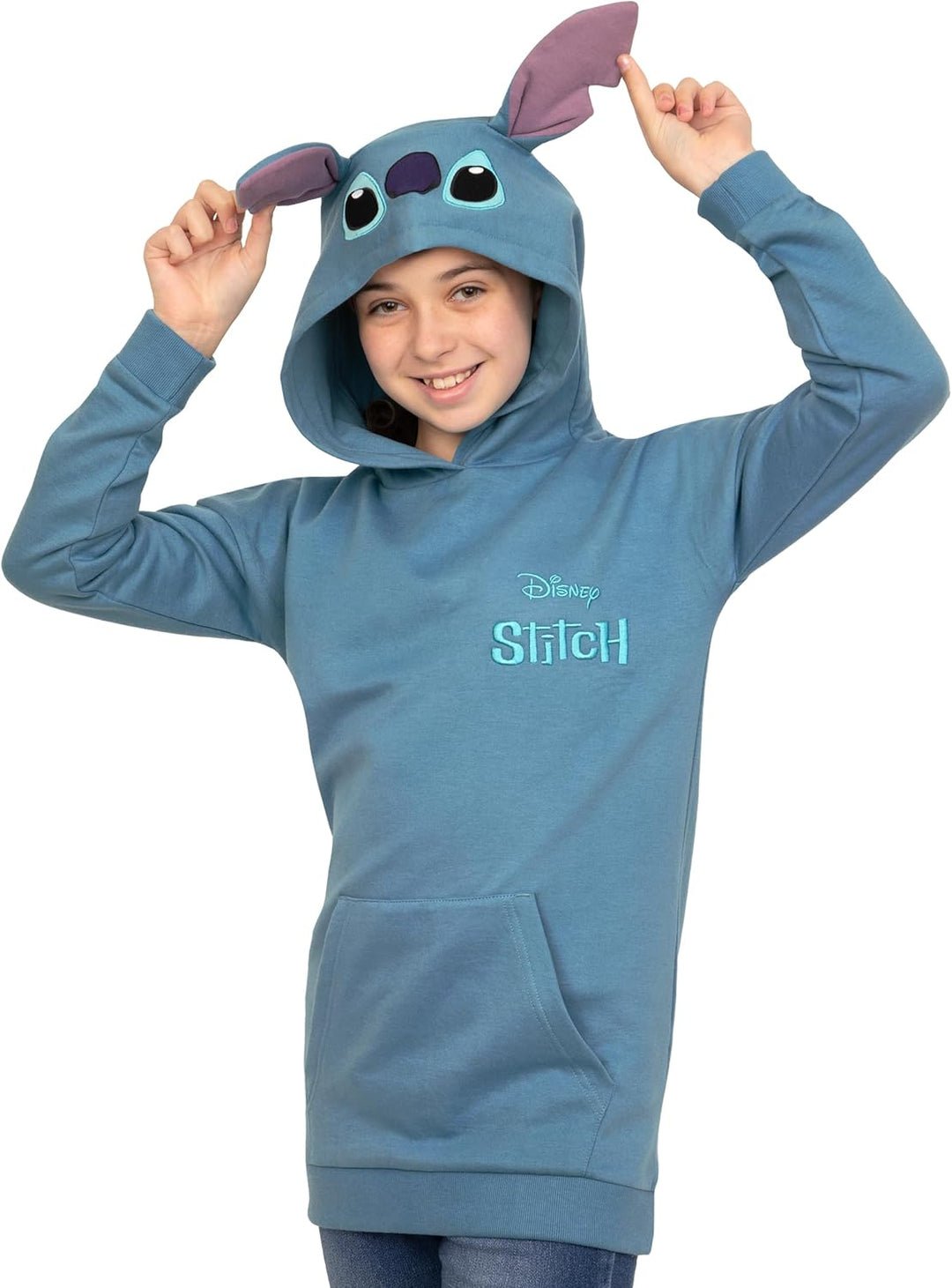 Disney Lilo Und Stitch Hoodie, Langer Kinder Hoodie, Stitch Pullover Mit 3D-Ohren, Baumwoll Mädchenk
