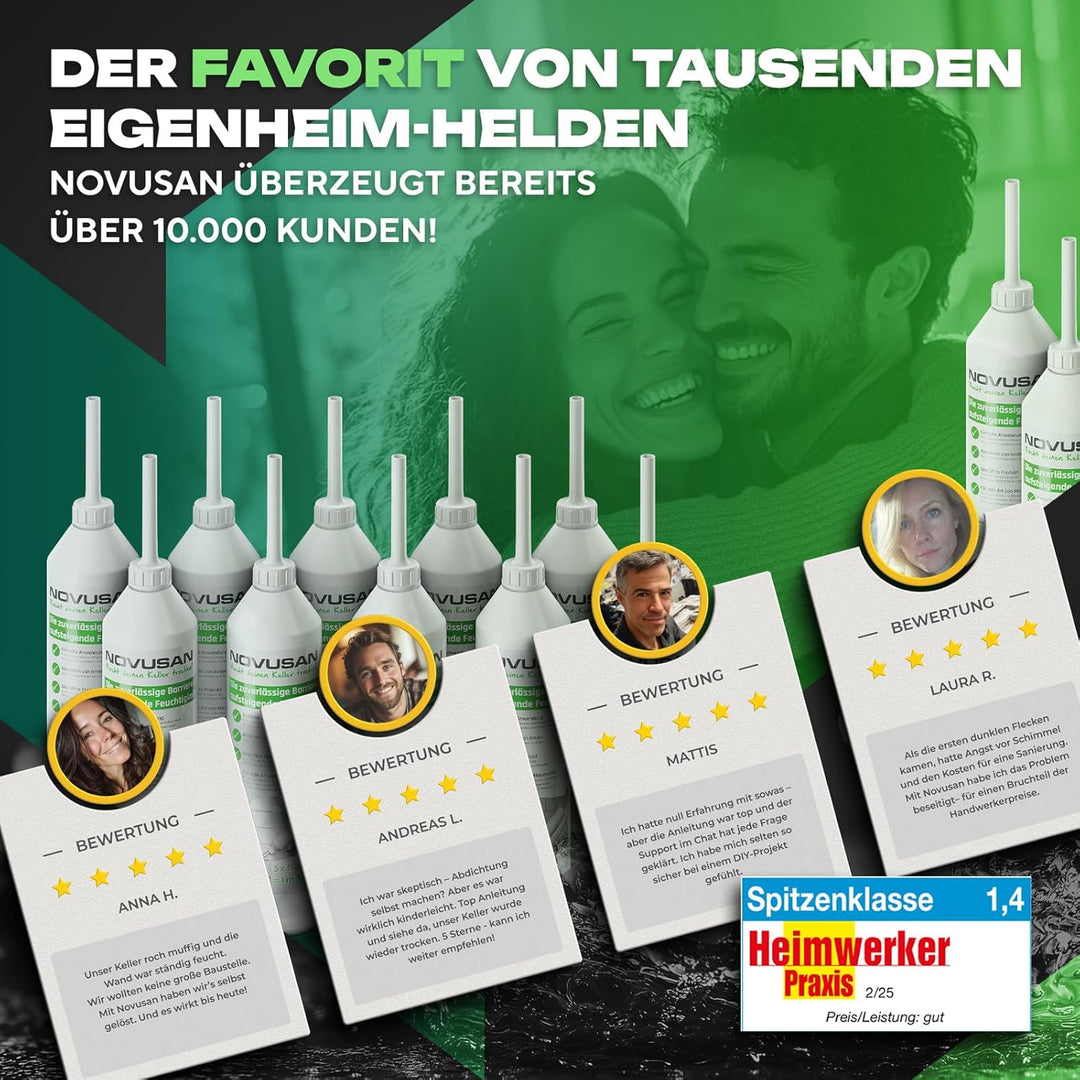 NOVUSAN 10 Flaschen für 2m trockene Wand I Horizontalsperre zum Trockenlegen von Keller & Mauerwerk
