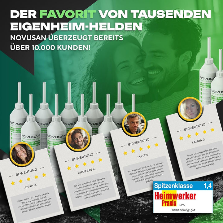 NOVUSAN 10 Flaschen für 2m trockene Wand I Horizontalsperre zum Trockenlegen von Keller & Mauerwerk
