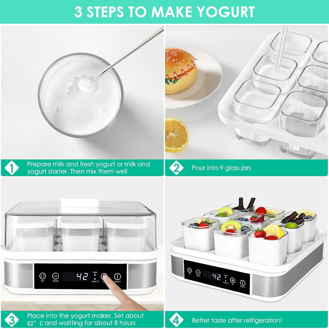 Joghurtbereiter, Automatischer Digitaler Joghurt Maker, Griechischer Joghurtmaschine mit Temperatur-