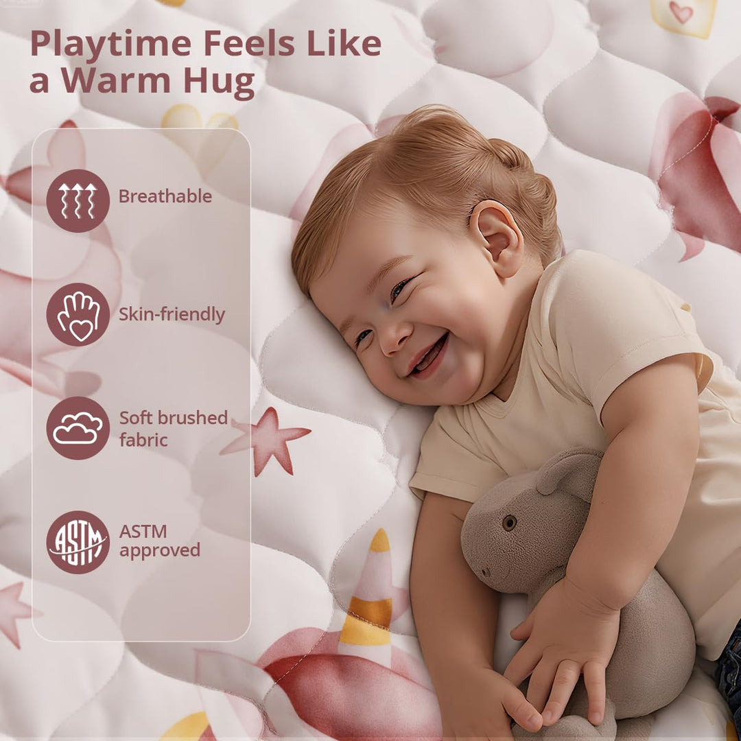 COMOMY Krabbelmatte Baby 127x127 cm, Dicke und Weiche Spielmatte Faltbar, Rutschfeste Schadstofffrei