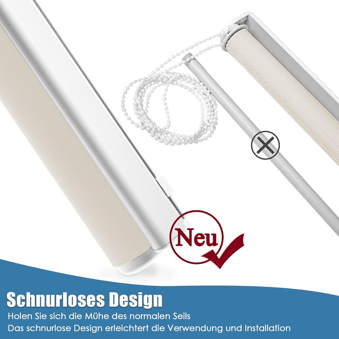 SBARTAR Doppelrollo schnurlos Klemmfix Rollos für Fenster ohne Bohren & zum Bohren, Natur 90x150cm (