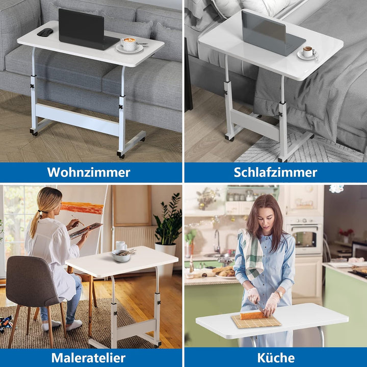 PIPIPOXER 60x40cm Laptoptisch höhenverstellbarer Schreibtisch mit drehbarer Rollen 60x40cm Computert