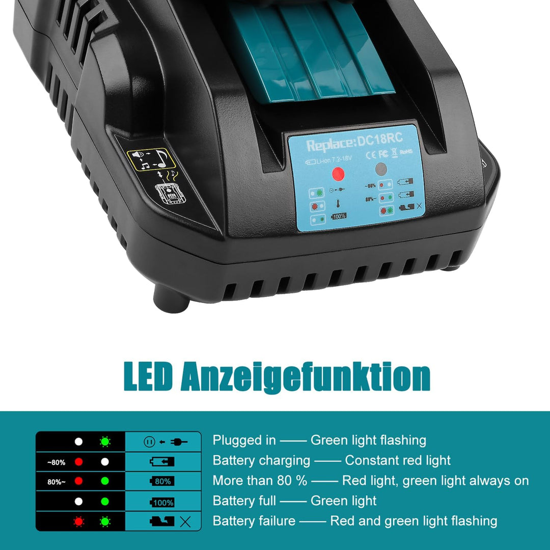 Schnellladegerät DC18RC Ersatz für Makita 14,4V/18V Ladegerät