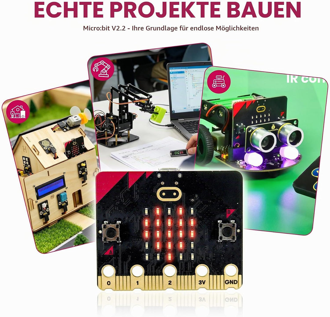 KEYESTUDIO BBC Micro:Bit Go (Microbit V2 im Lieferumfang enthalten) Starter Kit, Programmierung, päd