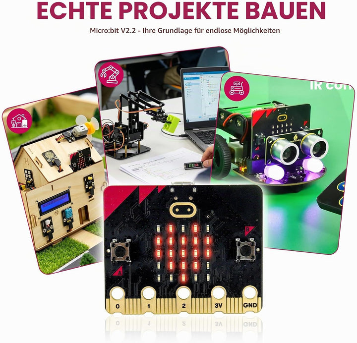 KEYESTUDIO BBC Micro:Bit Go (Microbit V2 im Lieferumfang enthalten) Starter Kit, Programmierung, päd